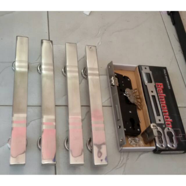 Handle pintu minimalis stainless 2 set+kunci