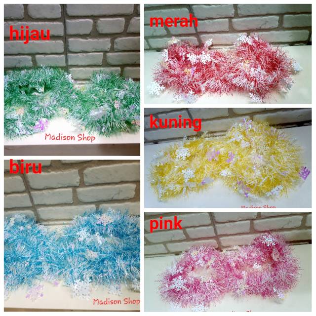 SLINGER SNOWFLAKE TINSEL MURAH DEKORASI POHON NATAL HIASAN PARCEL NATAL GROSIR PITA LILIT