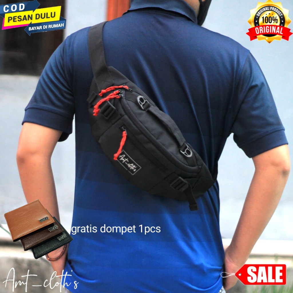 Amt_Cloth's WaistBag  Tas Pria  Waist bag tas pinggang  dan gratis dompet keren