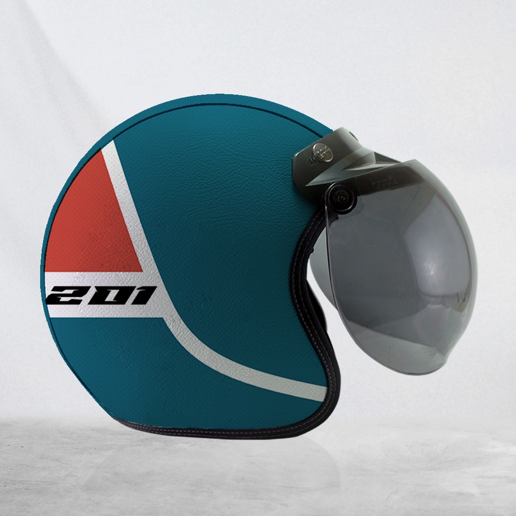 Helm Retro bogo Kulit Retro Racing 201  Kaca Bubble halfface