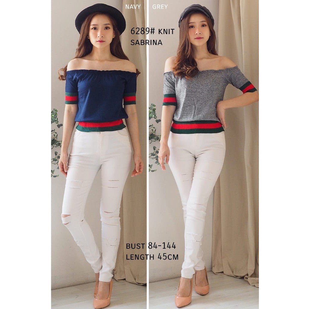 Knit Sabrina list garis import ukuran sampai jumbo 6289 Realpict Cardigan rajut bahan import  / Dres