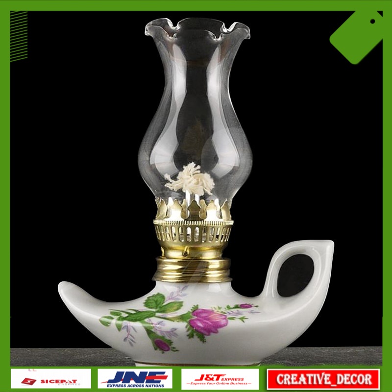 Lampu Meja Dekorasi Kerosene Lamp Classic Glass Oil Lantern Old-Fashioned Retro Country Style Study 
