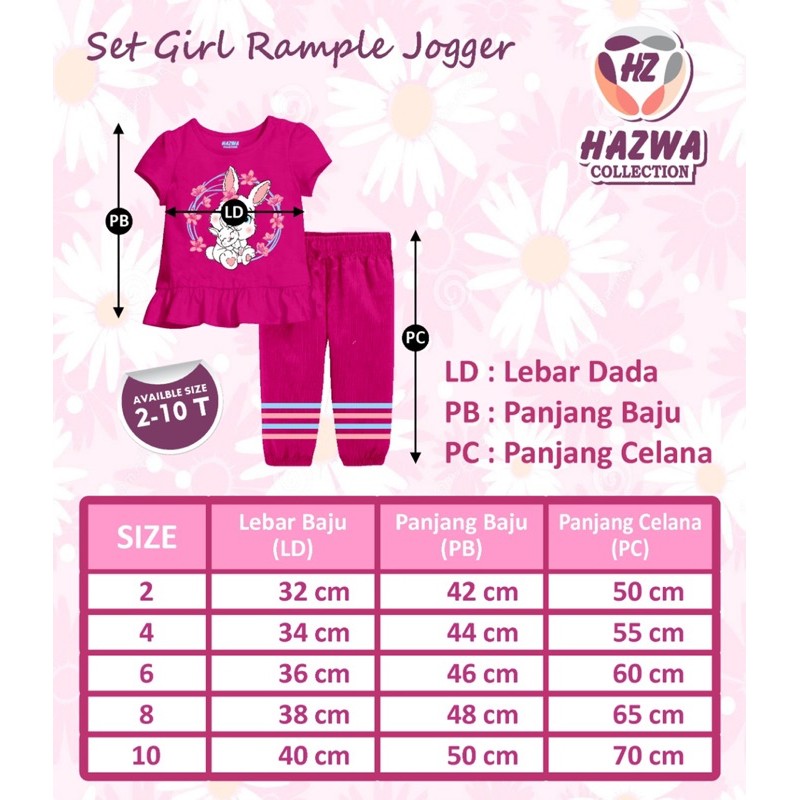 Set Baju Anak Perempuan Hazwa Collection - Baju Setelan Celana Joger Lucu Harian 2 Sampai 10 Tahun