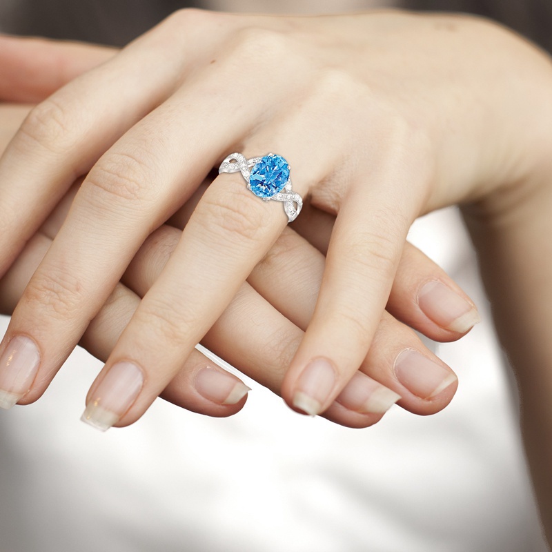 Fancyqube Fancycube Cincin Tunangan Aksen Sapphire Biru Untuk Wanita