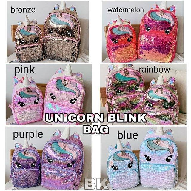 TAS RANSEL SEKOLAH SEQUIN UNICORN BLINK SEQUIN BAG IMPORT / TAS UNICORN LUCU BERUBAH WARNA