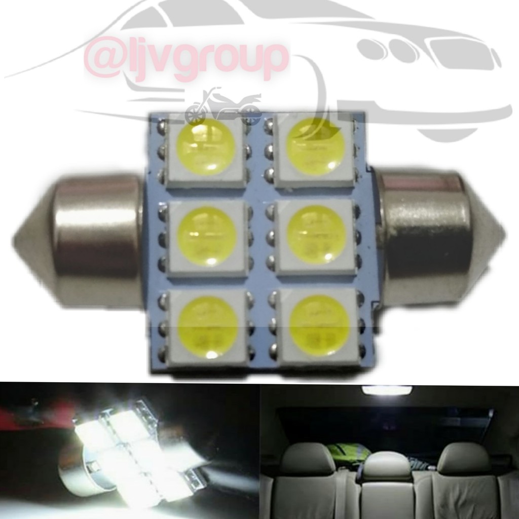 LAMPU KABIN 6 LED PUTIH UNIVERSAL LAMPU PLAFON MOBIL 31MM