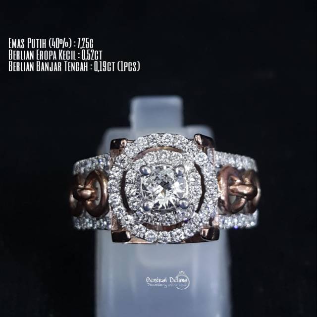 Cincin Berlian Emas Putih Model Borobudur Mata 1 Berlian Banjar Fashion Tabur Micro RoseGold
