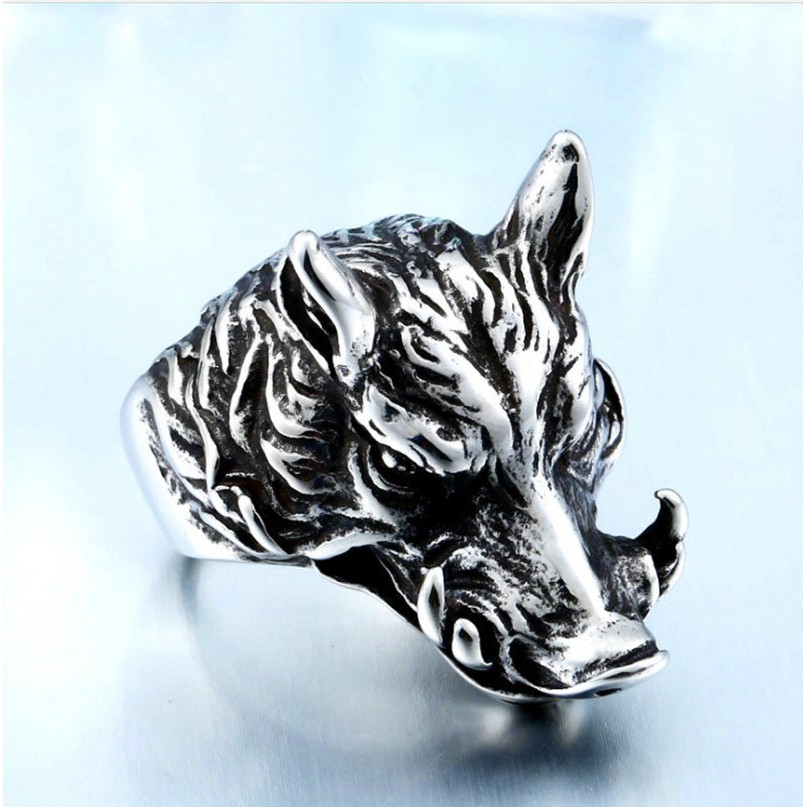 SEUSUK Cincin Punk Desain Babi Gaya Punk untuk Pria COD Ring