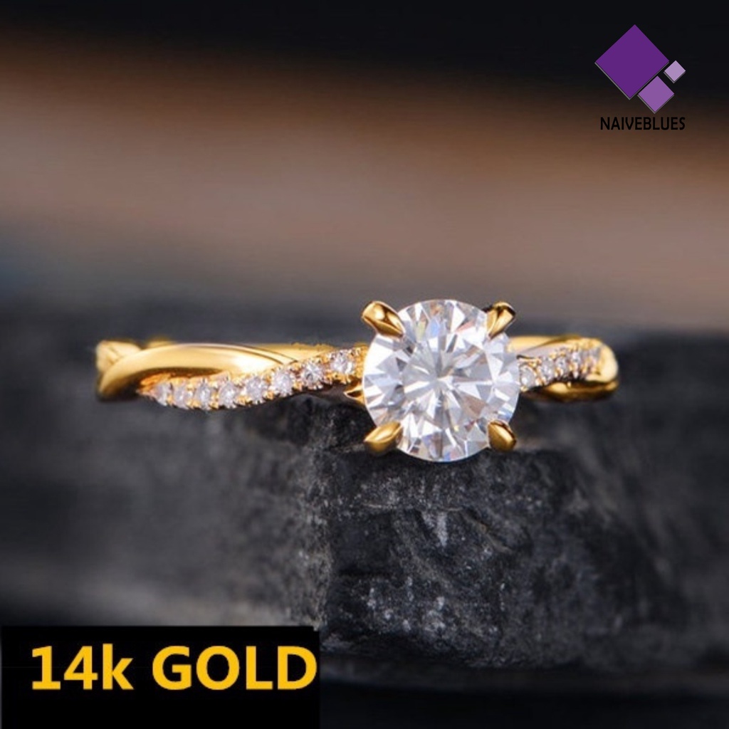 Naiveblue &gt; Cincin Kawin Elegan Aksen Zircon Full Berlian Imitasi Untuk Perhiasan Wanita