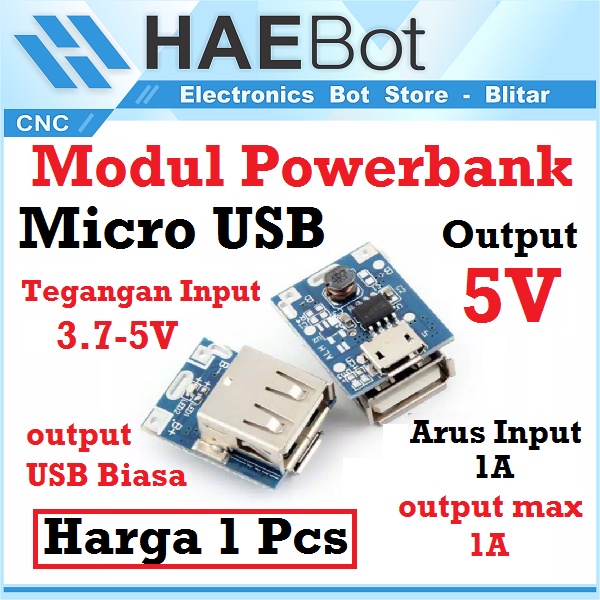 [HAEBOT] Modul Powerbank 1 Slot Charger Step up Protection 5V 1A Cas DC Booster Output USB Module Charger Mini Generator Power Bank DIY Baterai 18650