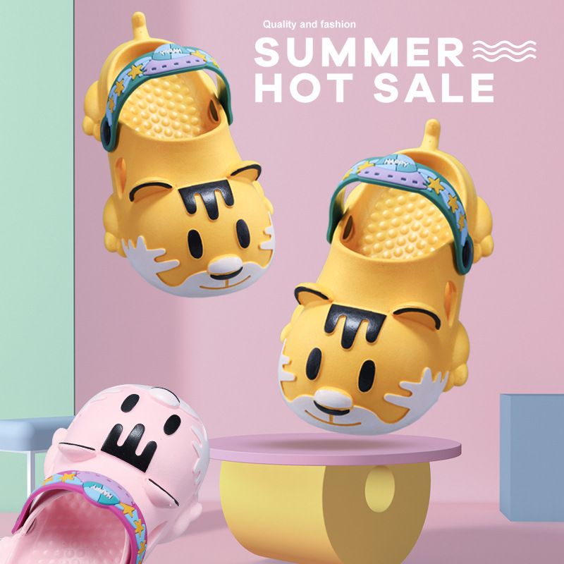 [littlecrab] Sandal Anak Harimau Sandal Crocs Anak Motif Harimau Tiger Baby Kids Shoes High Quality Biru Kuning Pink Cream Berkualitas Anti Slip Kualitas Tinggi Korean Style