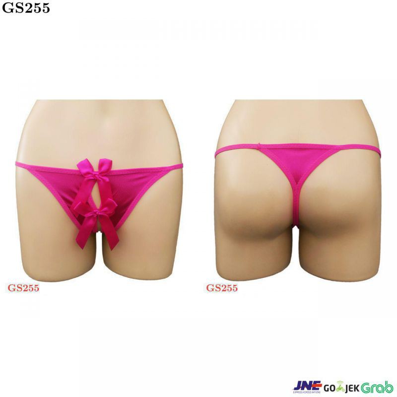 Celana Dalam GString Wanita Magenta, Crotchless, Pita Dobel