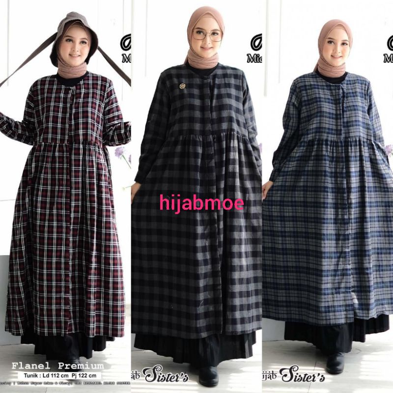 Hijab Sisters Aurelia Midi Dress Atasan Wanita Flanel Jumbo Motif LD 112 Panjang 122  Full Kancing O