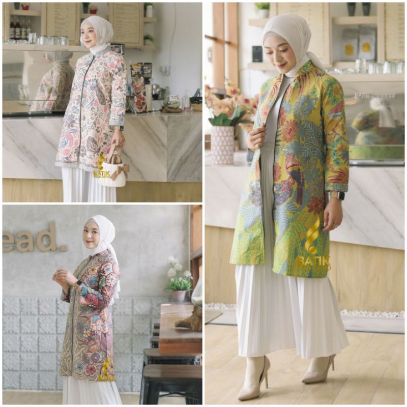 Salsa Tika Yustika Tunik Batik Wanita Panjang Kemeja Kerja Katun Printing Batik Prabuseno Ori Model 