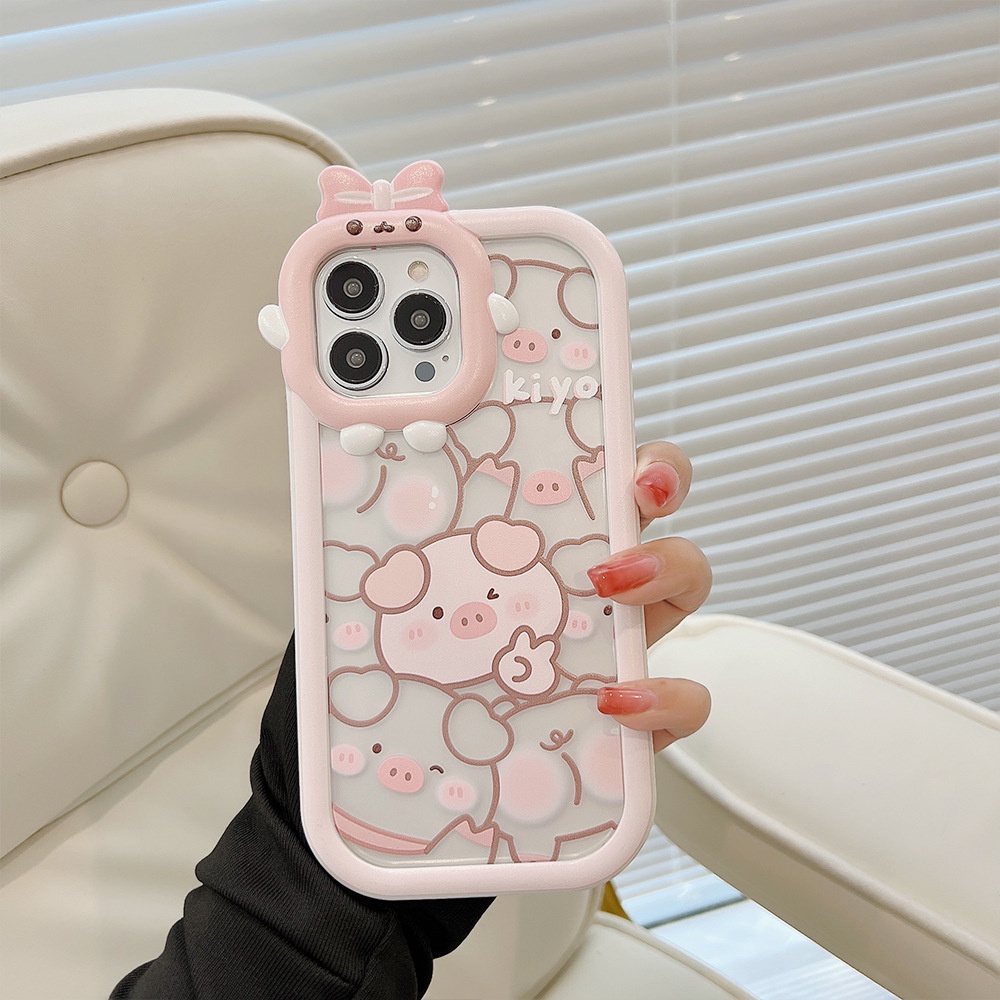 2 IN 1 Case Transparan Motif Kartun Babi Pink 3D Untuk Iphone 11 12 13 14 PLUS PRO MAX