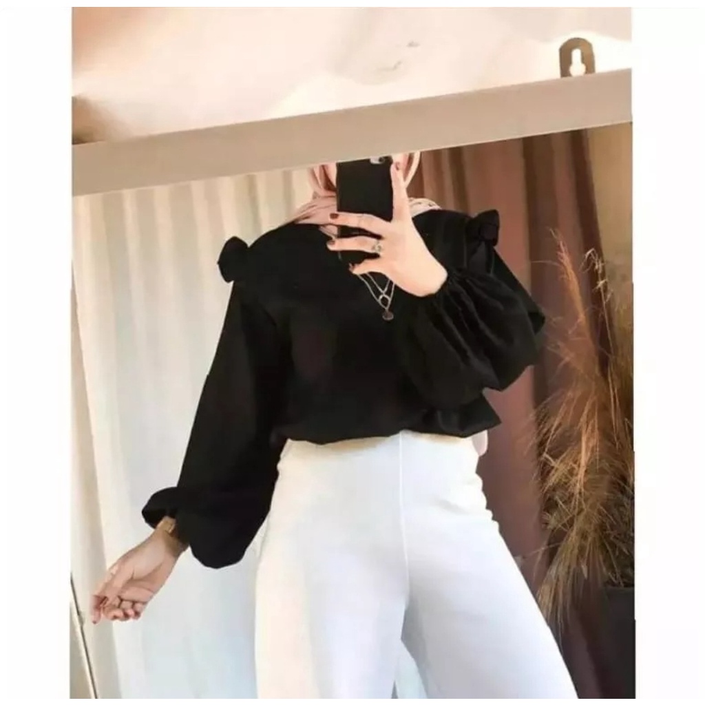 Keli Top - Baju Atasan Hitam Kekinian Lengan Balon MURAH/BISA COD