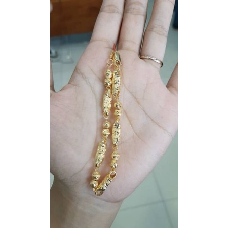 Gelang bambu ukir kombinasi bola emas asli kadar 375