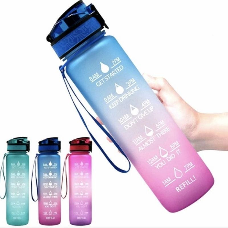 (COD)1 Liter botol viral//botol minum free stiker gradiasi pelangi