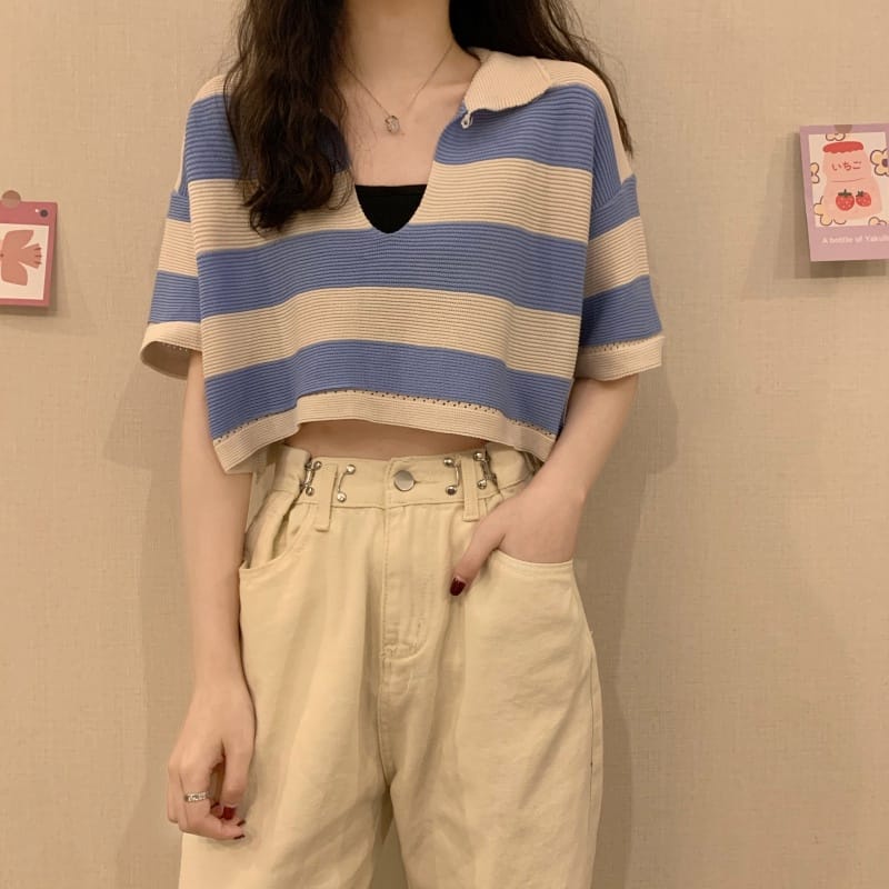 BEFAST - ZEC OOTD Atasan Kaos AYANA / RJT Collar Knit / Pakaian Kaos Rajut / Tshirt Crop Kekiniaan Remaja Wanita / Kaos Crop Leher V / OOTD Ala Style Korean / Terbaru 2022 / Termurah