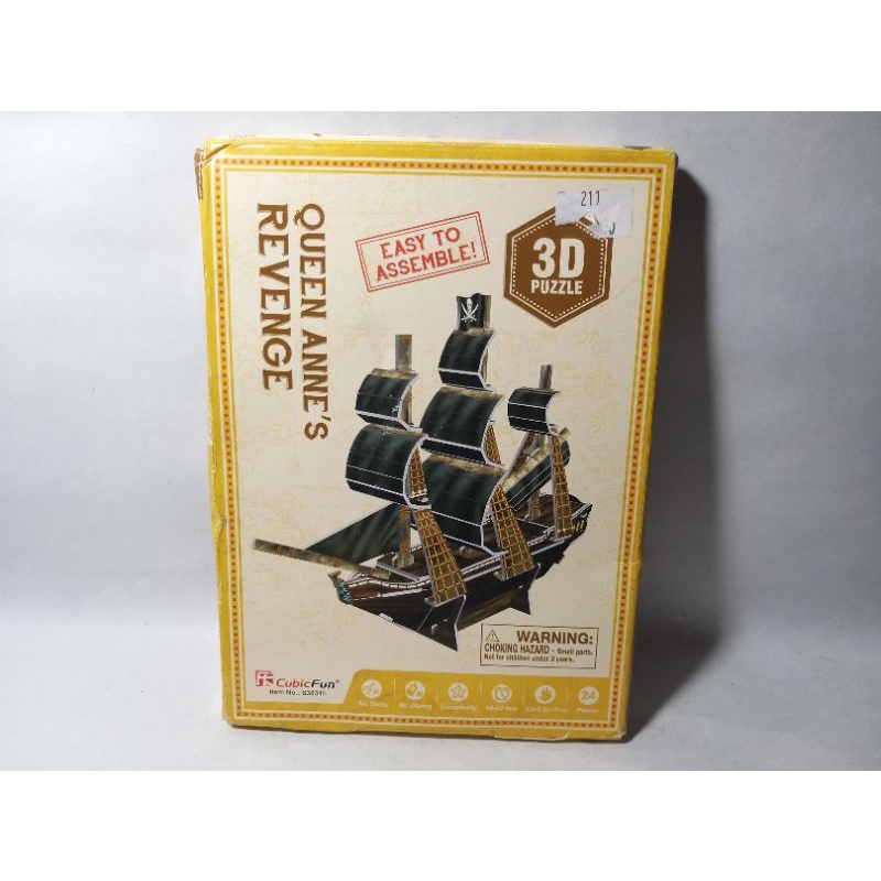 Kapal Perahu Queen Anne Revenge Ship Boat 3D Puzzle Jigsaw Smart Kids Brain IQ Cubic Fun Figure Rare