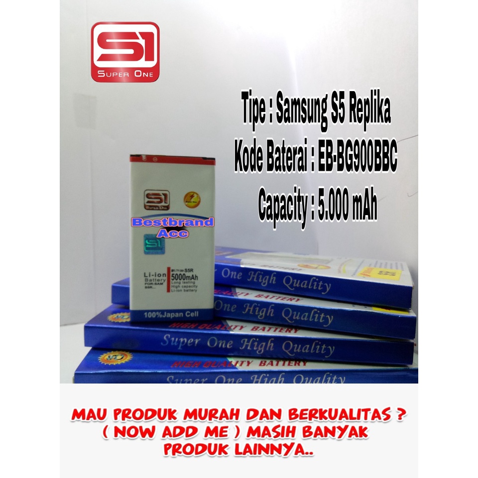 BATERAI BATRE BATTERY SAMSUNG GALAXY S5 REPLIKA DOUBLE POWER SUPERONE
