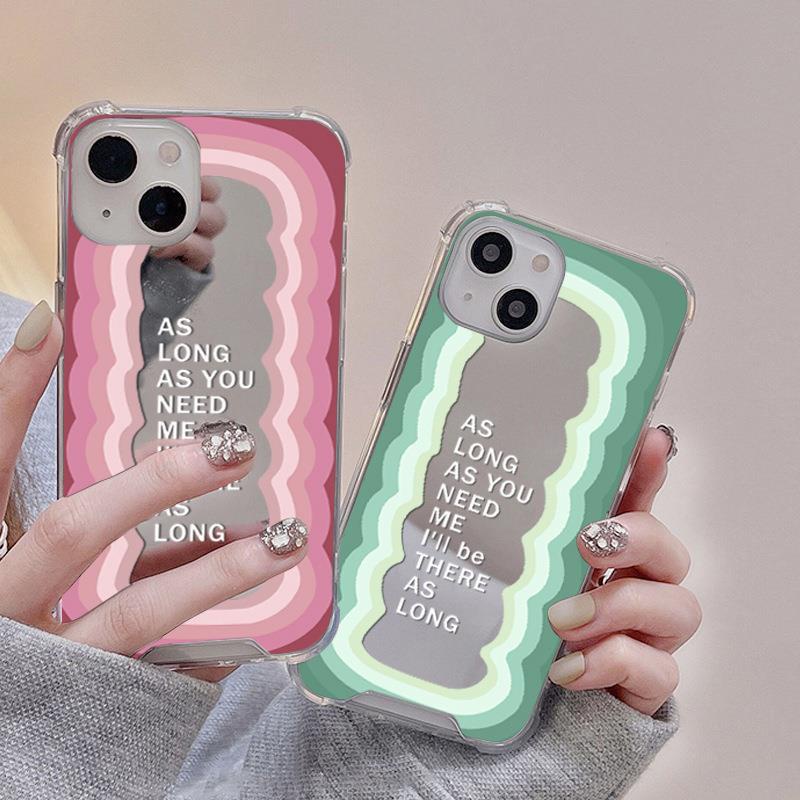 Casing Silikon Motif Pelangi + Cermin Makeup Untuk Iphone 13 / 12Promax / 11 / XR