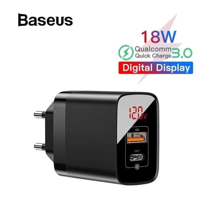 Baseus Mirror Lake Digital Display Quick Charger Dual A+A / Type-C 18W