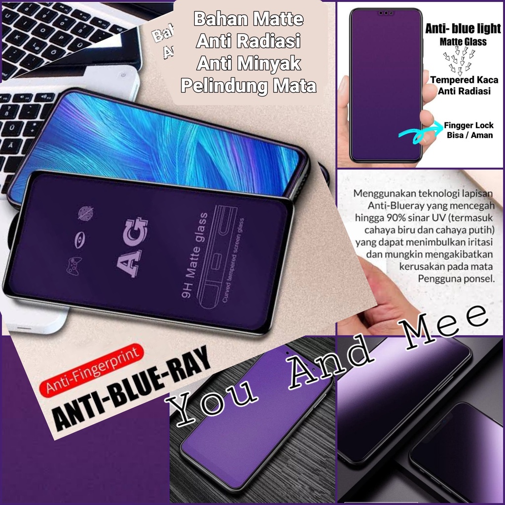 ( New Seller) Anti Radiasi Tempered Glass AG BLUE LIGHT+MATTE Xiaomi 12C Redmi Note 12 12Pro 11 11Pro Note 10/10S/Note 10PRO/Note10 5G/Note 9/Note 9PRO/8/8PRO/Note 7/PRO Temperd KACA Biru Bluelight/Tempred Blueray Anti Glare Doff Mate+Radiation MAX PRO