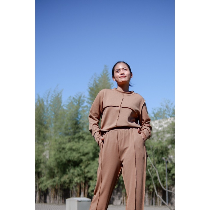 SETELAN WANITA KNIT - EVA SET - HD435 - COKLAT