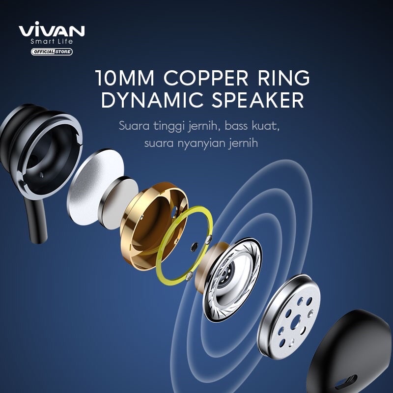 VIVAN Q12 Wire Earphone Deep Bass Mic Konektor L 90 Garansi Resmi 1 Tahun