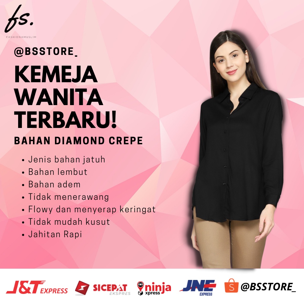 Kemeja Wanita Polos Basic Casual Kombinasi Warna Lengan Panjang Kekinian Korean Style Model Pinguin 