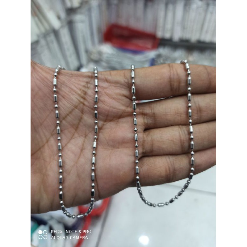 KALUNG MONEL MODEL BAMBU PANJANG 75CM WARNA SILVER