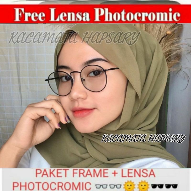 Frame Kacamata Minus Korea Retro Lilo | Paket Kacamata Minus | Lensa Photocromic | Lensa AntiRadiasi