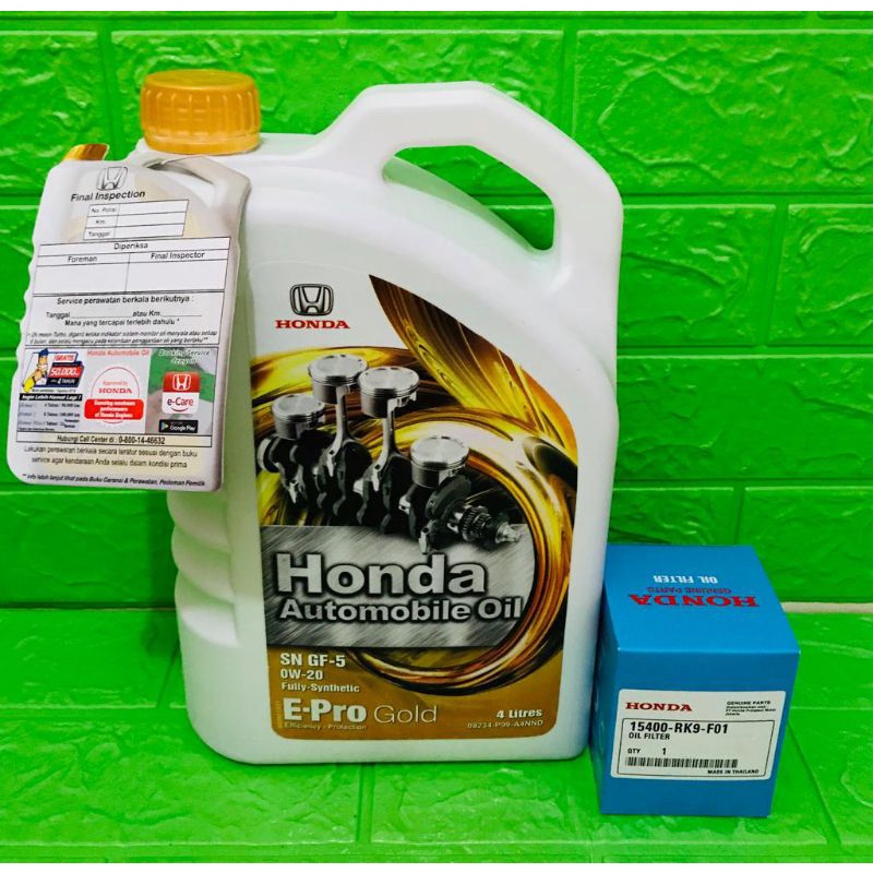 oli mesin Honda epro gold 0w 20 4liter / paket filter oli mobilio brio jazz rs freed hrv brv crv