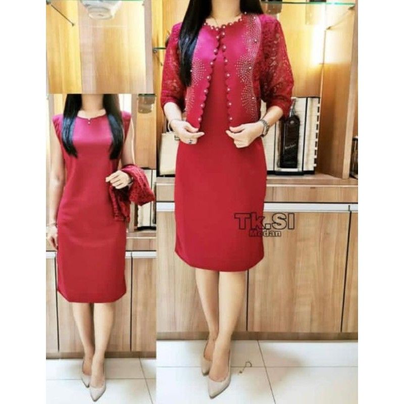 DRESS SCUBA KOMBINASI BLAZER LEPAS BROKAT MOTE ALL SIZE LD 100-108
