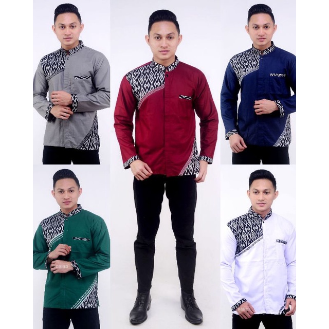 Baju Hem Kemeja Koko Lengan Pendek Pria Dewasa Kombinasi Batik Terbaru