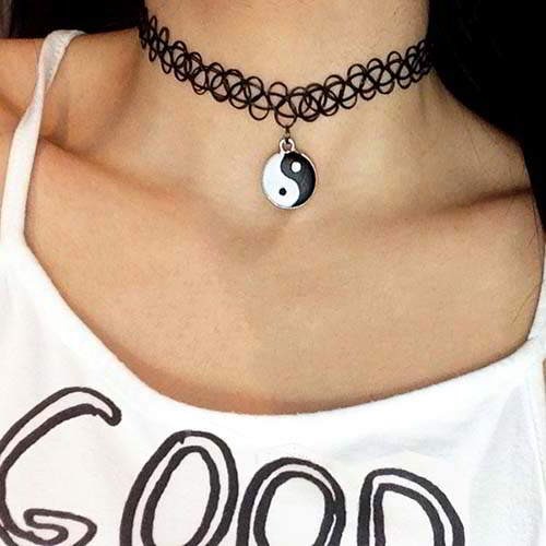 Yin Yang Pendant Tattoo Choker 025804R