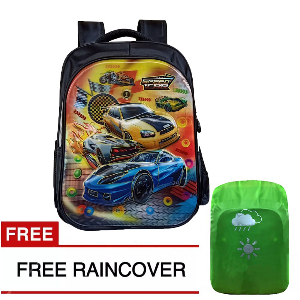 TAS RANSEL ANAK SEKOLAH LAKI-LAKI BATOK EMBOS 3D KARAKTER MOBIL FORTUNE 200021 HITAM RAINCOVER