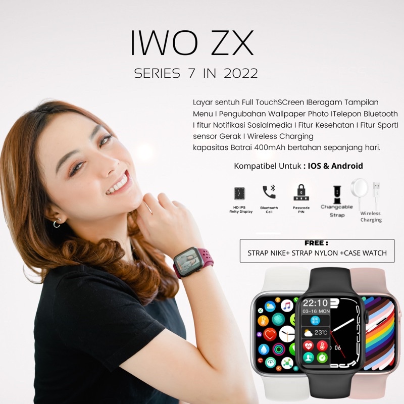 BERGARANSI✅ IWO ZX  PRO WIRELESS  CHARGER( BISA TELEPON DAN ANGKAT TELEPON )SMARTWATCH [FREE 2 STRAP]