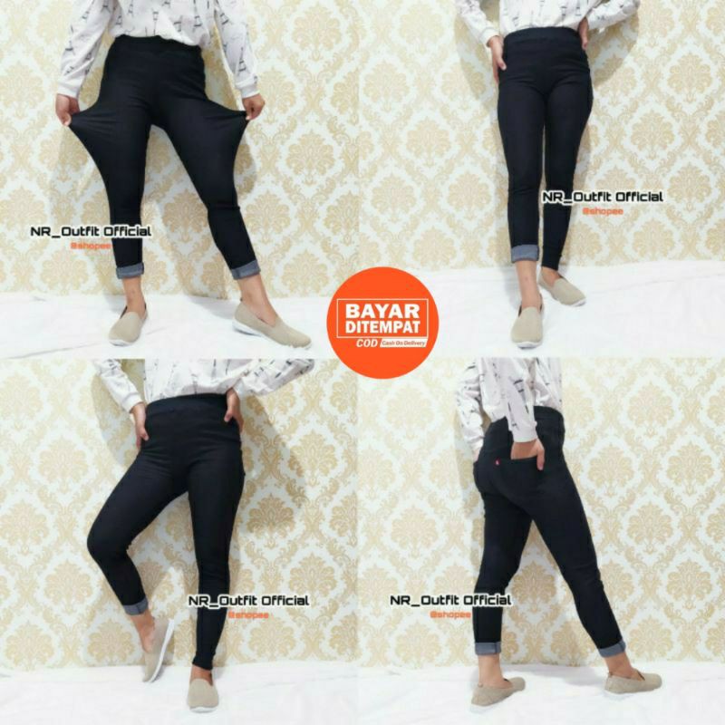 Celana Legging Denim Panjang Lejing Jeans Stretch Leging pinggang karet Loggo NR_Outfit Official COD