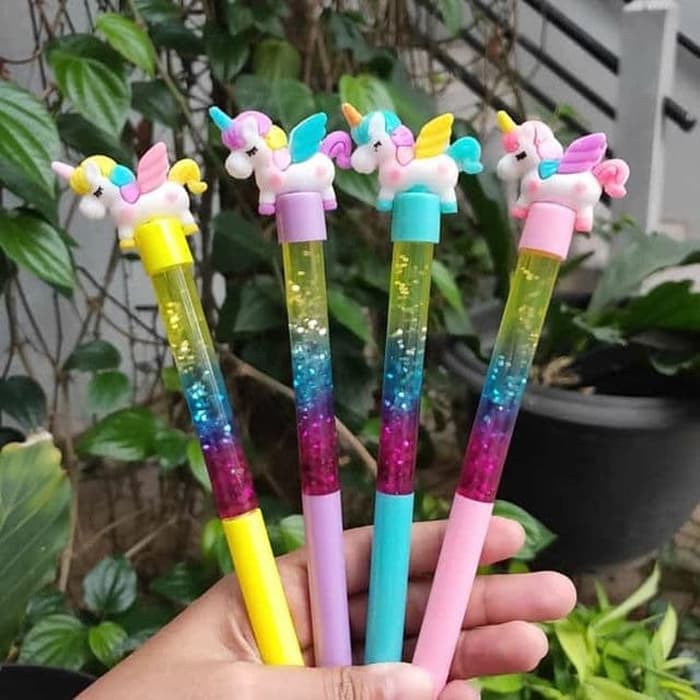 

nn Pulpen GLITTER UNICORN pena lucu sparkling shine fancy gel pen unik