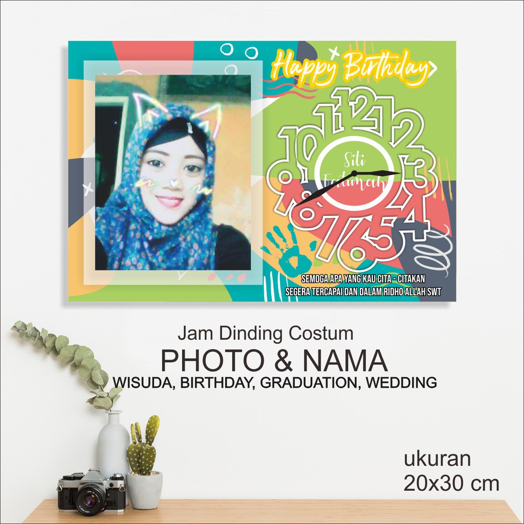 IDE372- Jam dinding Custom foto Wisuda wedding anniversary birthday