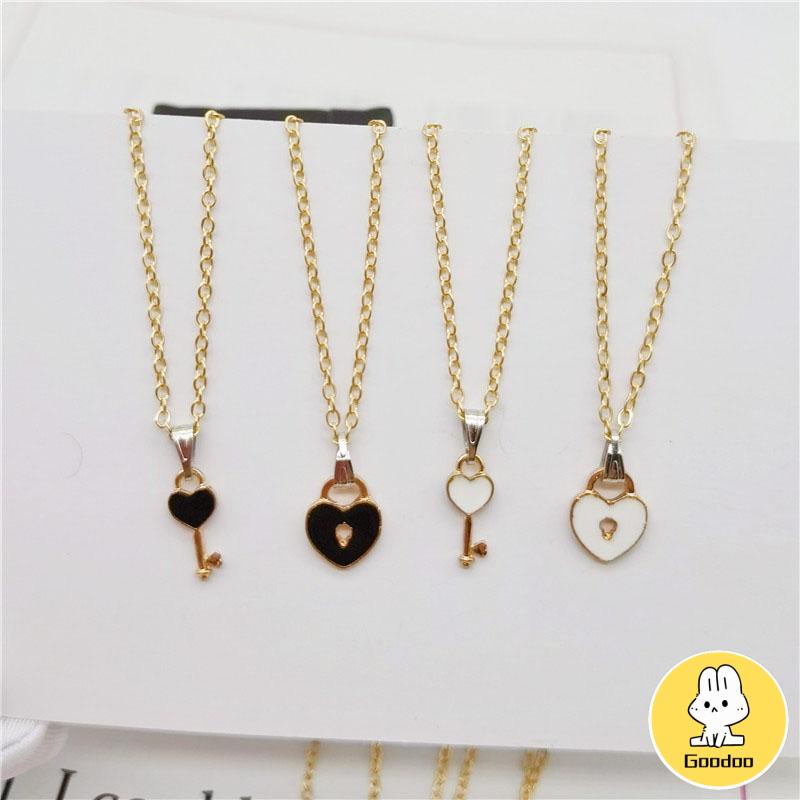 2 Pcs Fashion Wanita Trendi Kunci Liontin Link Rantai Kalung Hati Pasangan Pecinta Kalung -Doo