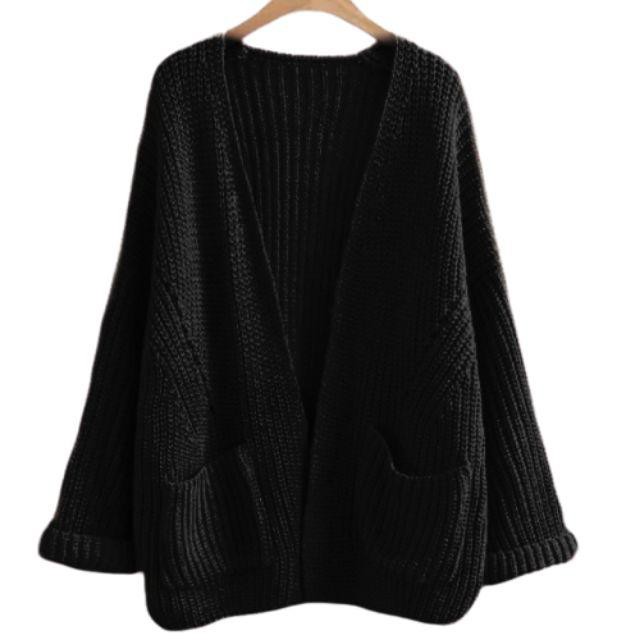 Cardigan Rajut Tebal Oversize Wanita Loccy Sweater Premium Murah-LOCCY CARDY HITAM