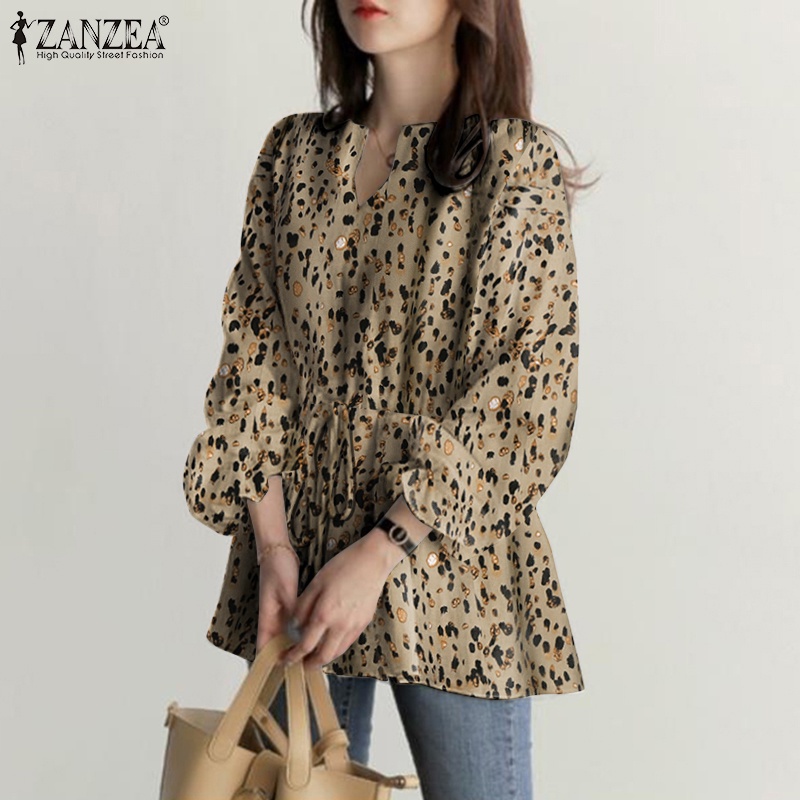 ZANZEA Women Fashion Long Flare Sleeve Drawstring Waist Casual Blouse