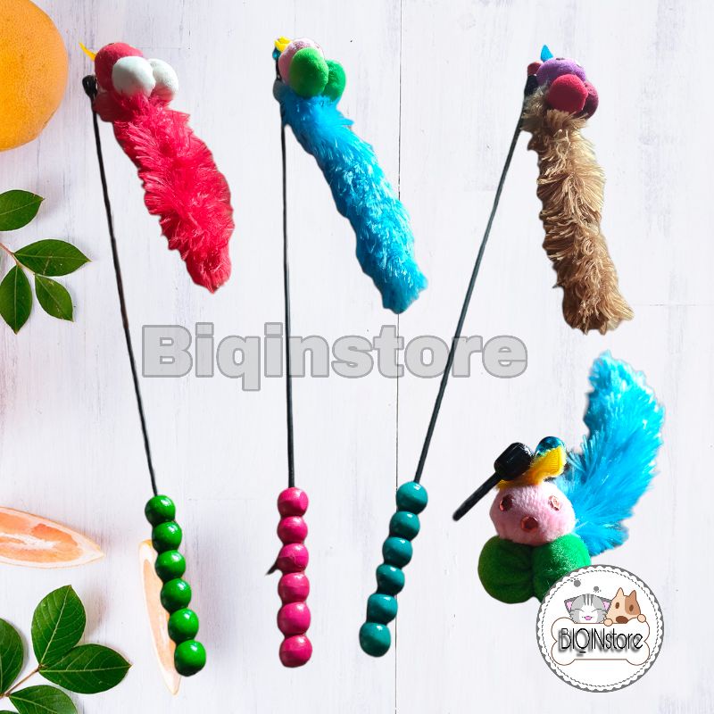 MAINAN KUCING CAT TOYS STICK TONGKAT BULU BONEKA LONCENG