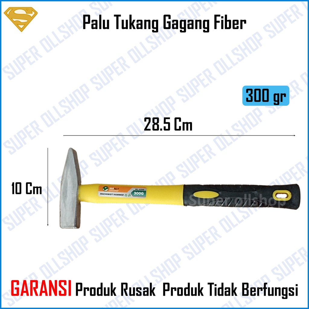 Palu Kaca Lancip Tukang Martil Gagang Fiber Lapis Karet 300 gr