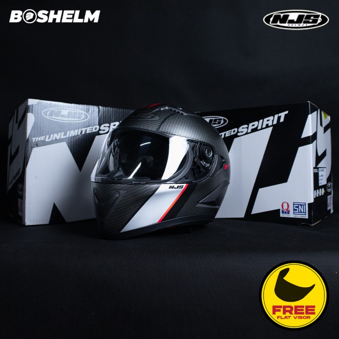 Helm NJS Shadow 814 MOTIF CARBON BLACK DOFF RED Helm Full Face SNI