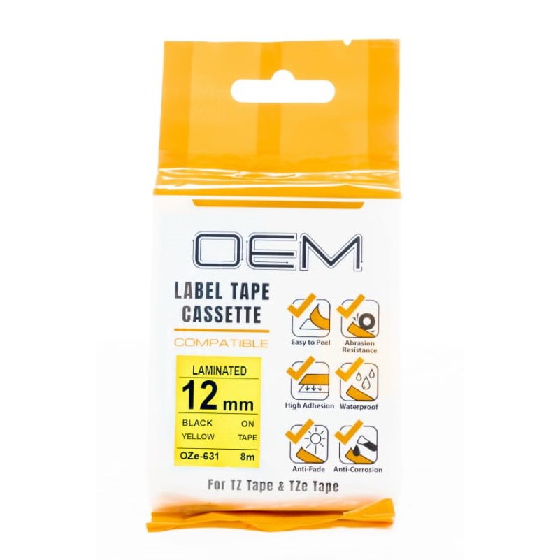 OZe-631 OEM TAPE CASSETTE BROTHER 12mm Black On Yellow