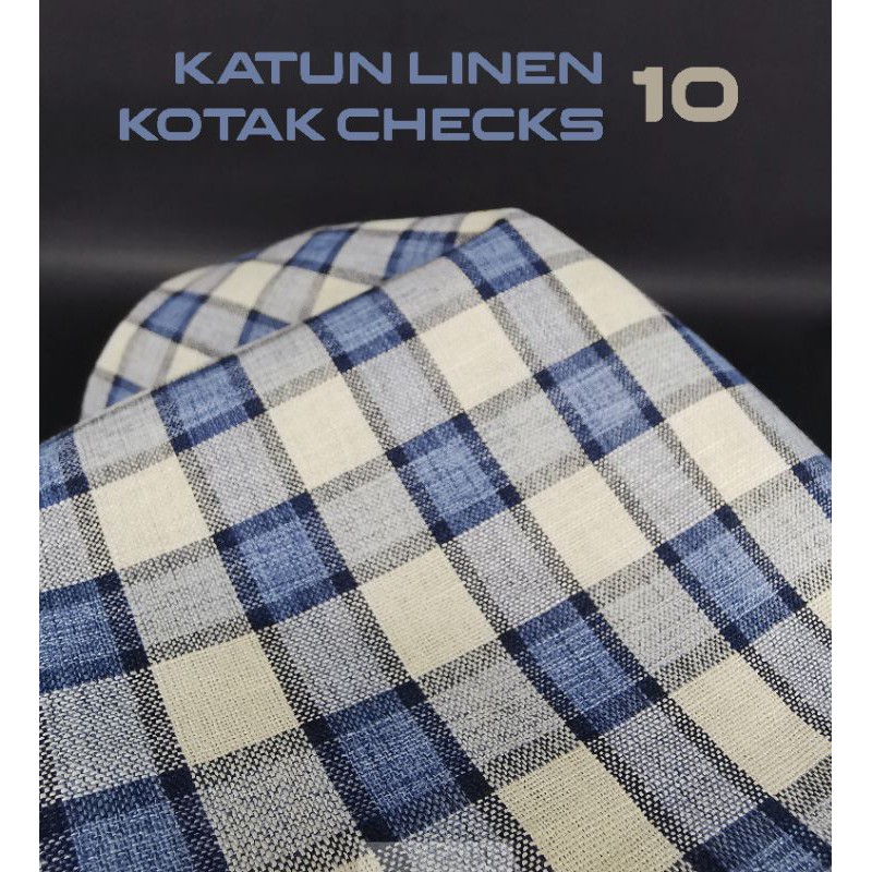 Kain Katun Linen Cotton Linen Yarn Dyed Motif 10 Kotak per 0.5meter